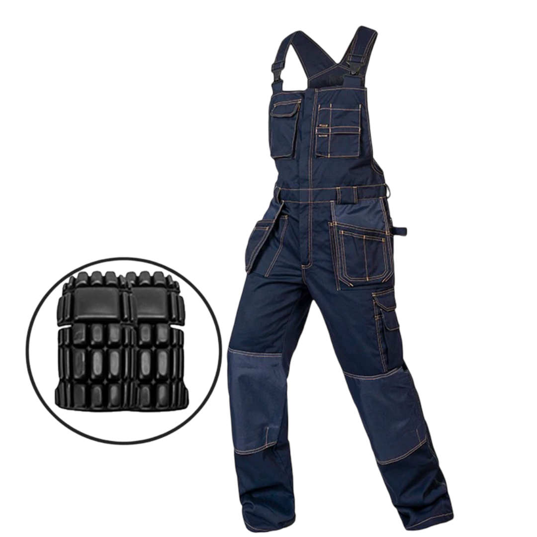 Salopette de travail multi-poches couleur jeans avec genouillères