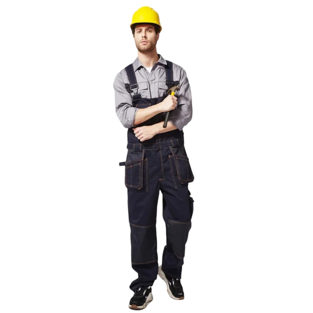 Salopette de travail multi-poches couleur jeans avec genouillères – Image 3