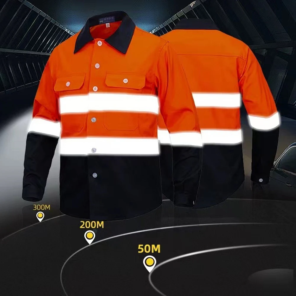 Chemises de sécurité orange et bleu marine haute visibilité 100 % coton. – Image 2