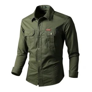 Chemise verte militaire de travail avec deux poches style cargo
