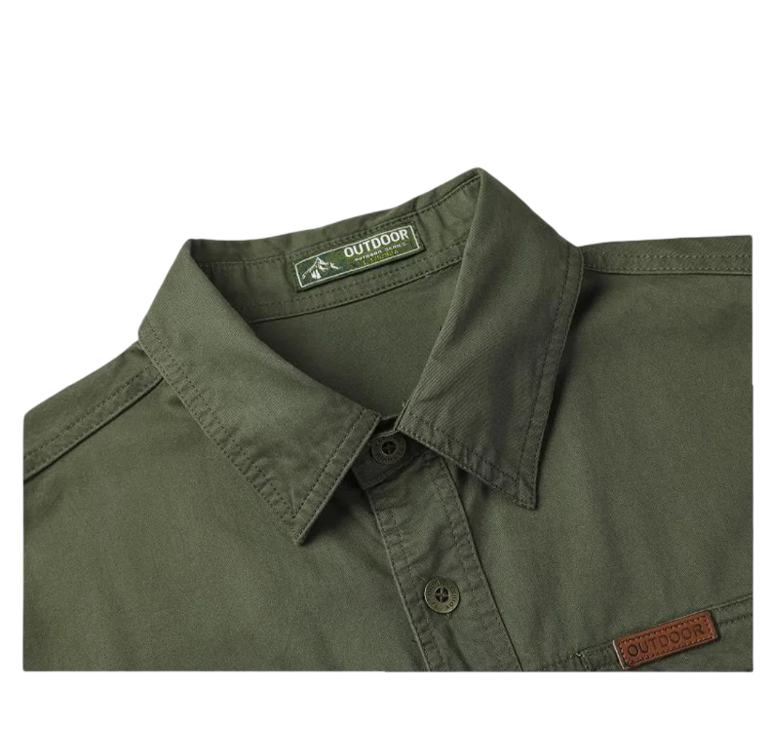 Chemise verte militaire de travail avec deux poches style cargo – Image 3