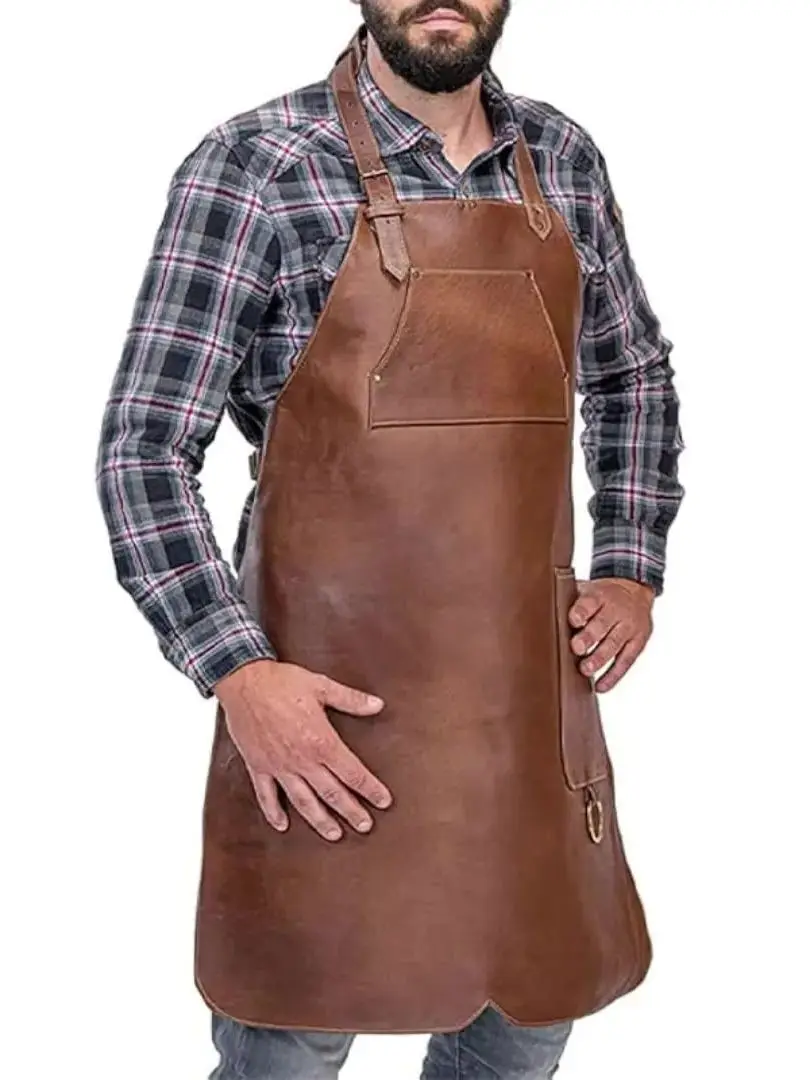 Tablier en cuir brun