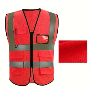 Gilet de sécurité rouge unisexe avec fermeture éclair
