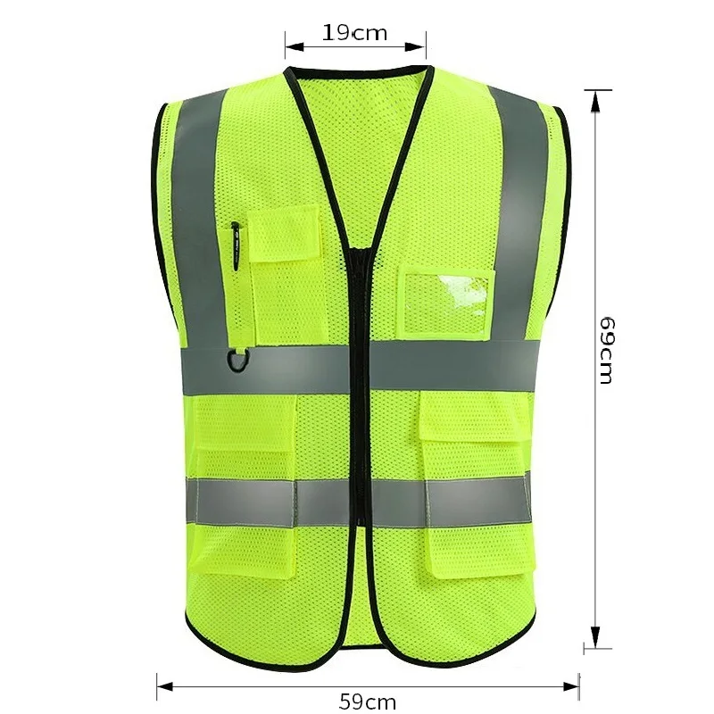 Gilet de sécurité vert fluorescent unisexe avec fermeture éclair et plusieurs poches – Image 3