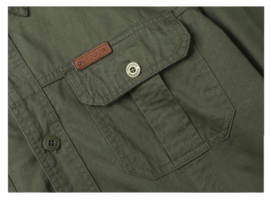 Chemise verte militaire de travail avec deux poches style cargo – Image 5