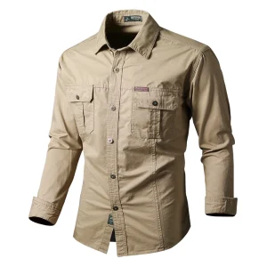 Chemise kaki de travail avec deux poches style cargo
