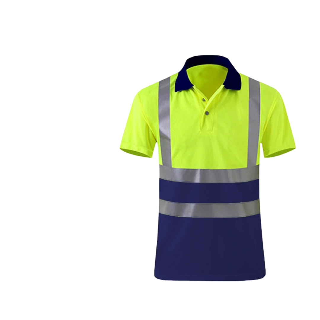 Polo réfléchissant jaune et bleu marine