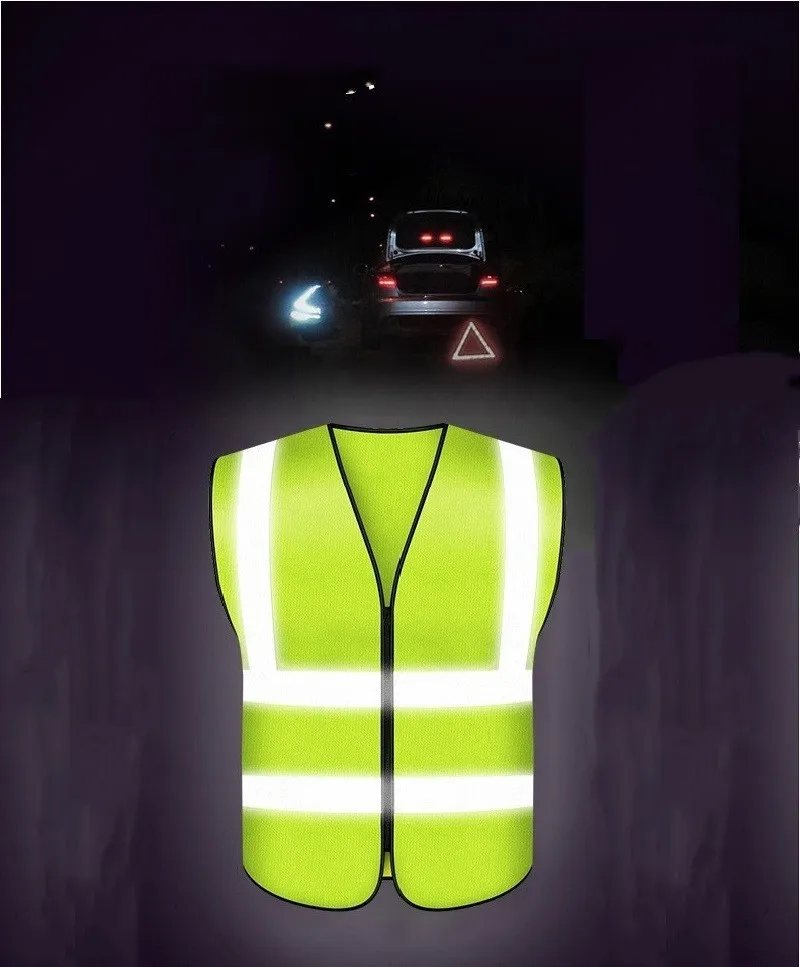 Gilet de sécurité vert fluorescent unisexe avec fermeture éclair et plusieurs poches – Image 4